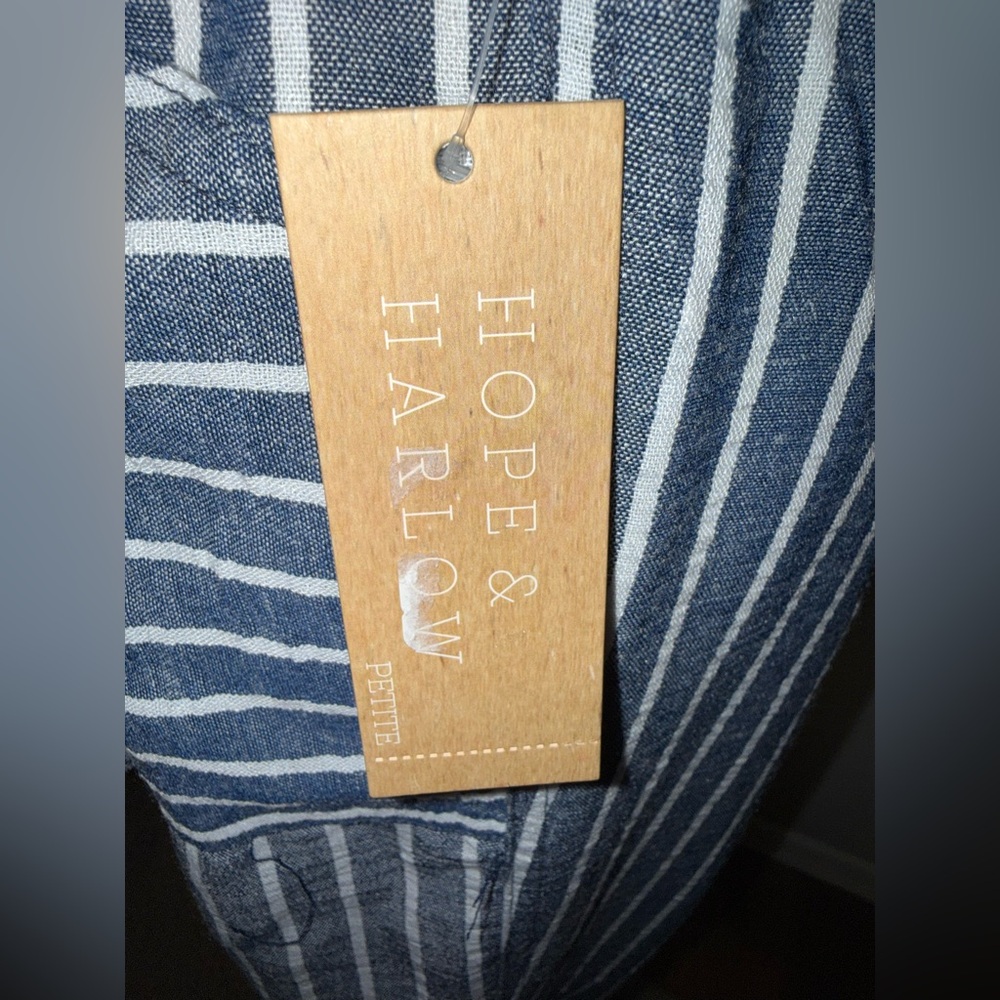 Hope & Harlow Maritime Blue White Striped Chambray Pants Beach Summer Resort - Picture 5 of 8